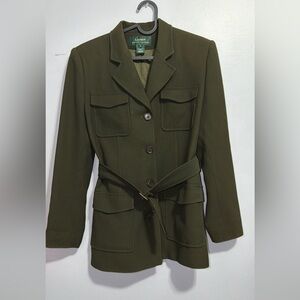 Lauren Ralph Lauren Olive Green Belted Safari Blazer Size 6